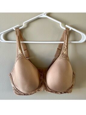 Wacoal Nude Underwire Soft Cup Lace Trim Bra - 32DDD - romantic dainty neutral